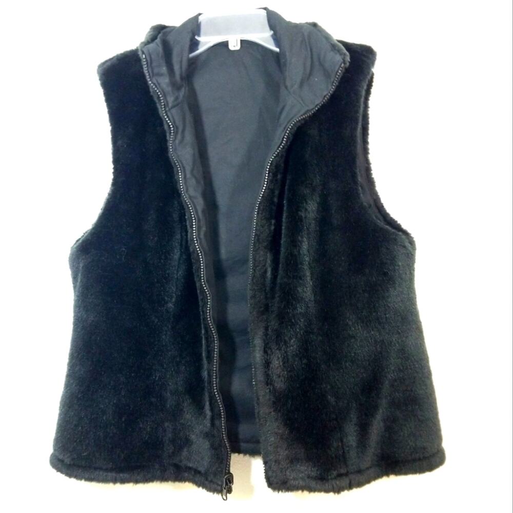 Reversible Plush faux fur and cotton vest jacket